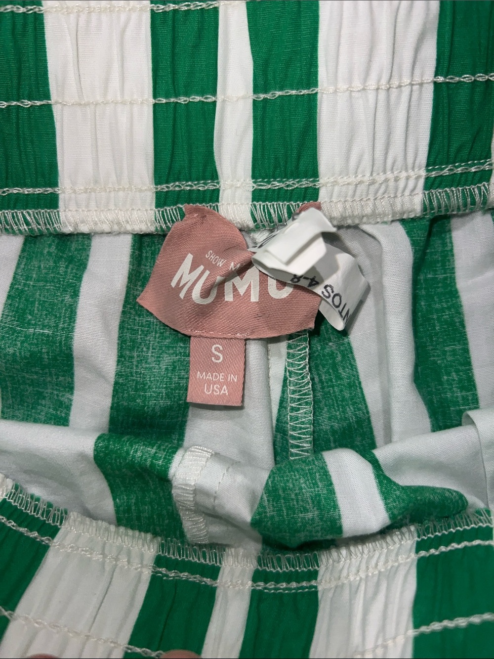 Show Me Your MuMu Green & White Vertical Stripe High-Waist Cotton Pull On Shorts - Picture 10 of 16